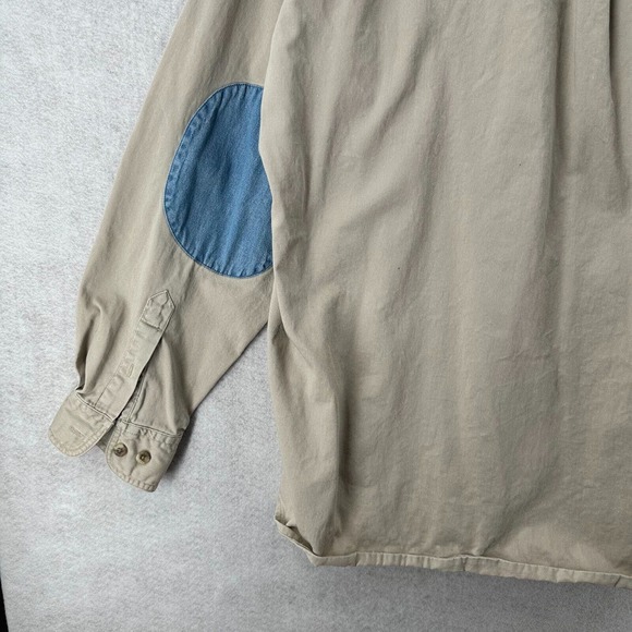 VTG 90s Wrangler Rugged Wear Shirt Mens 2XT Beige Denim Collar Elbow Patches - Picture 7 of 13